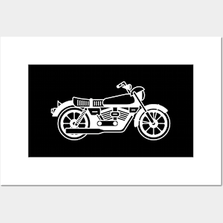 Illustration of stylized black and white motorcycle Posters and Art